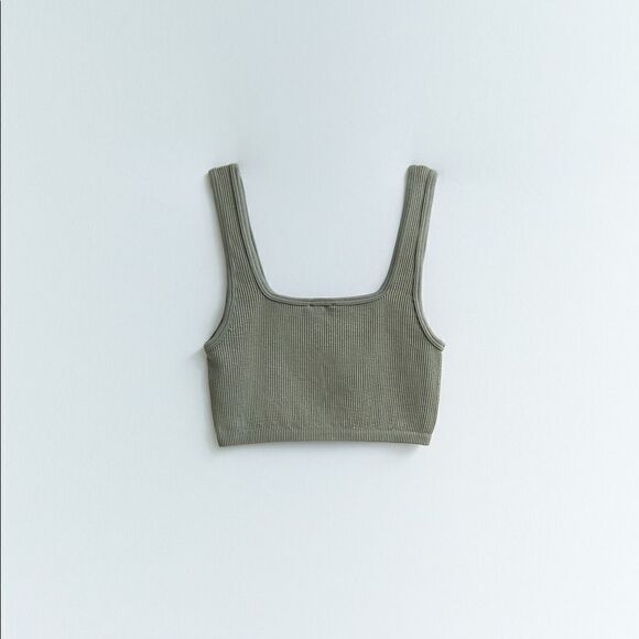 Zara Khaki Limitless Contour Crop Top - Picture 1 of 5